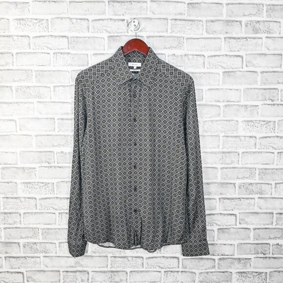 REISS Men's Button up Tatten Shirt Geo Print viscose size Medium slim fit - Picture 1 of 7